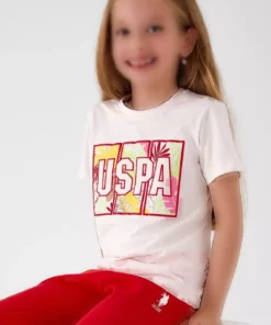 ست کمرنگ و کوتاه دخترانه با طرح برگهای رنگارنگ برند U.S. Polo Assn. - 649438329