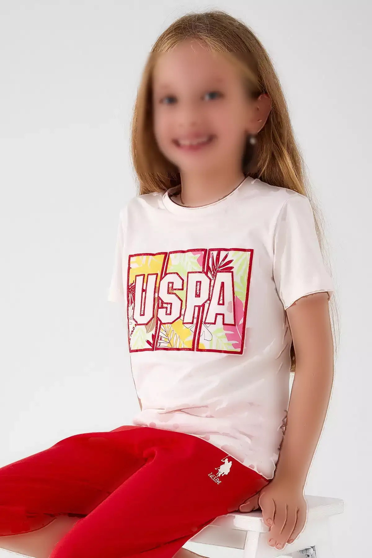 ست کمرنگ و کوتاه دخترانه با طرح برگهای رنگارنگ برند U.S. Polo Assn. - 649438329