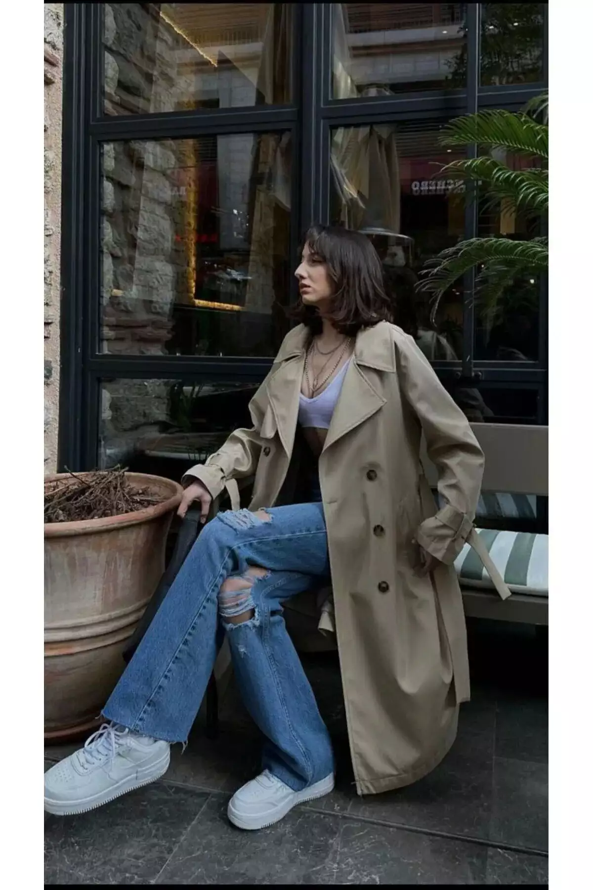 trençکوت سنگی با کمربند و پارچه ضد باد و دکمهدار برند Daçem Hira - 1016709919