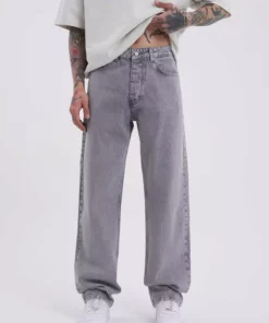 بنزین مردانه جین راحت و گشاد رنگ خاکستری اسیدی برند Machinist - 342589951