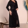 پیراهن ماکسی مجلسی با یقه کراواتی، آستری برجسته، برش جلو، انعطافپذیر و سایز بزرگ زنانه برند For Big Trend - 762724357