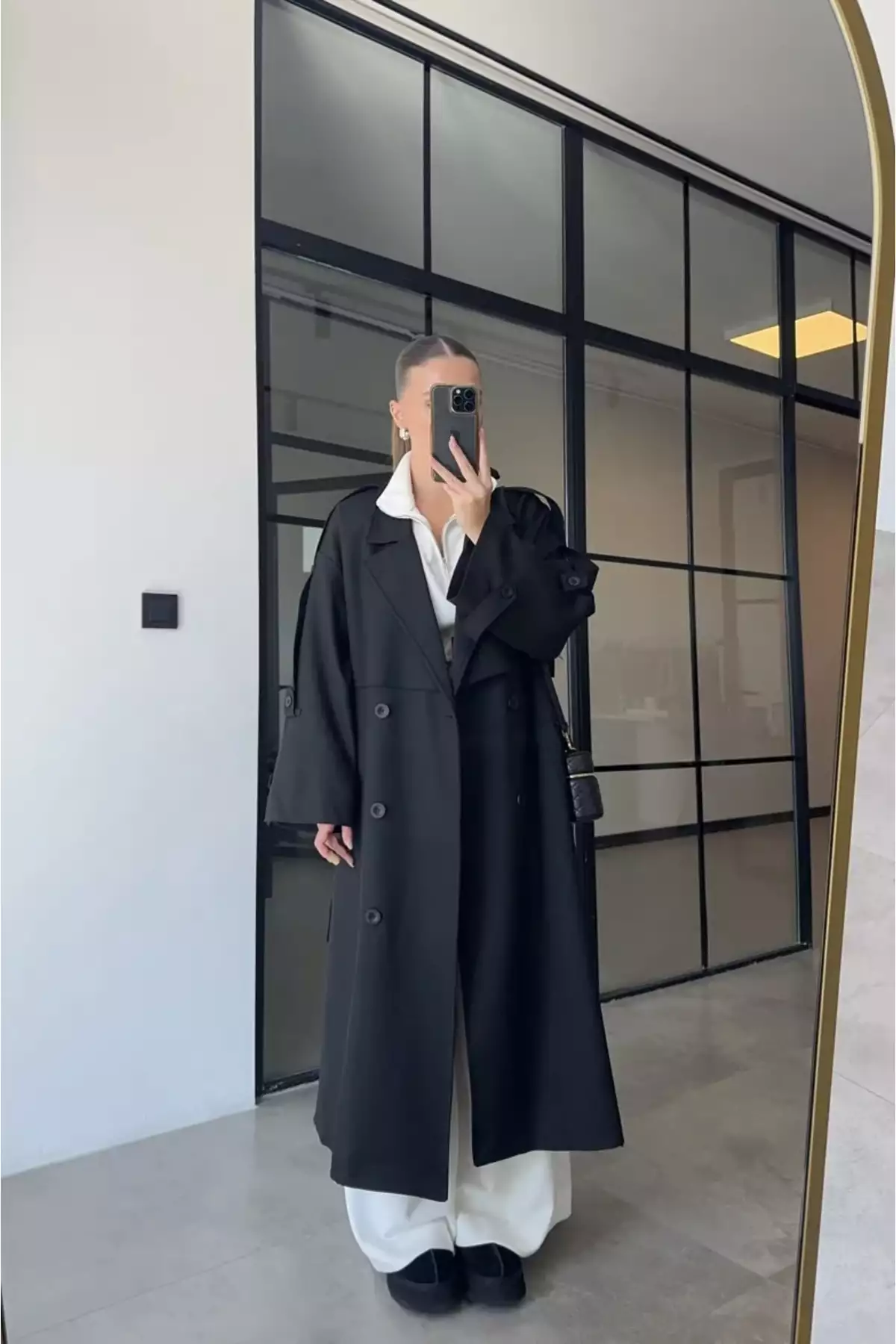 ترنچ کت ماکسیم زنانه با کمر بند و یقه دار با آستین بلند برند Moderk - 1003653668