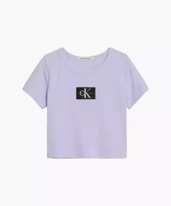 تیشرت زنانه لیلا با نشان مونوگرام و طرخ ریب برند Calvin Klein - 976018212