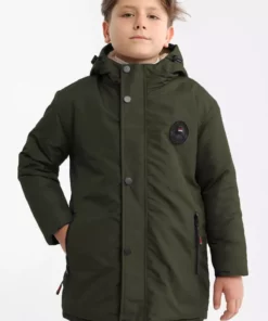 کاپشن و پالتوی کلاهدار پسرانه به رنگ خاکی، ضد آب و ضد باد با داخل پشمی برند QAWWA - 759719130