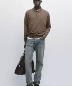 پولوشرت گردنباز بافت پشمی صد در صد مییرنوس برند Massimo Dutti - 975139972