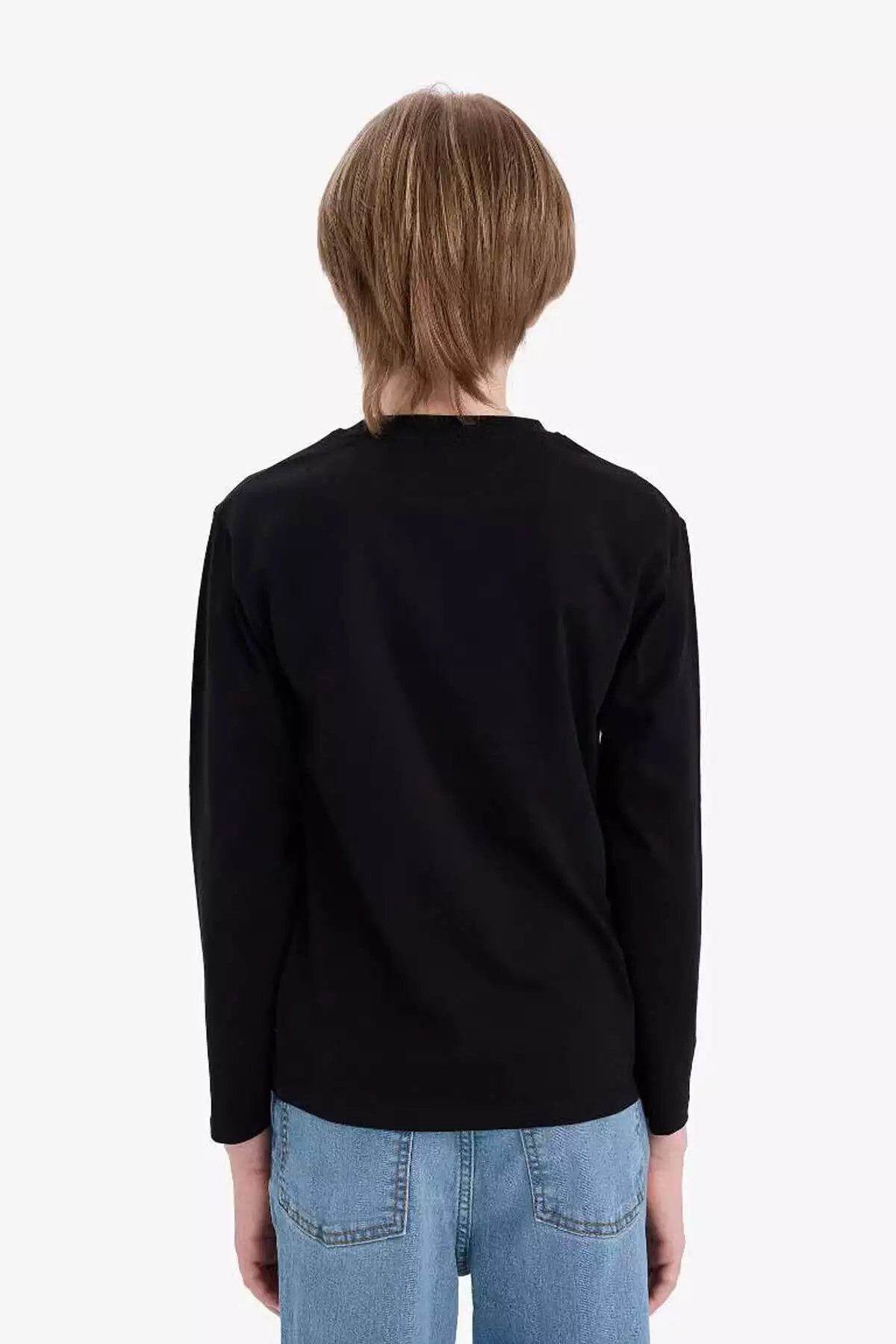 تیشرت ساده مشکی یقه گرد مردانه بچگانه با آستین بلند K1686A6/BK81 برند Defacto - 974406680