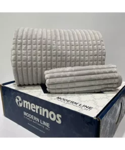 ست دو تکه پتو تک نفره مدرن لاین - طوسی برند Merinos - 785025228