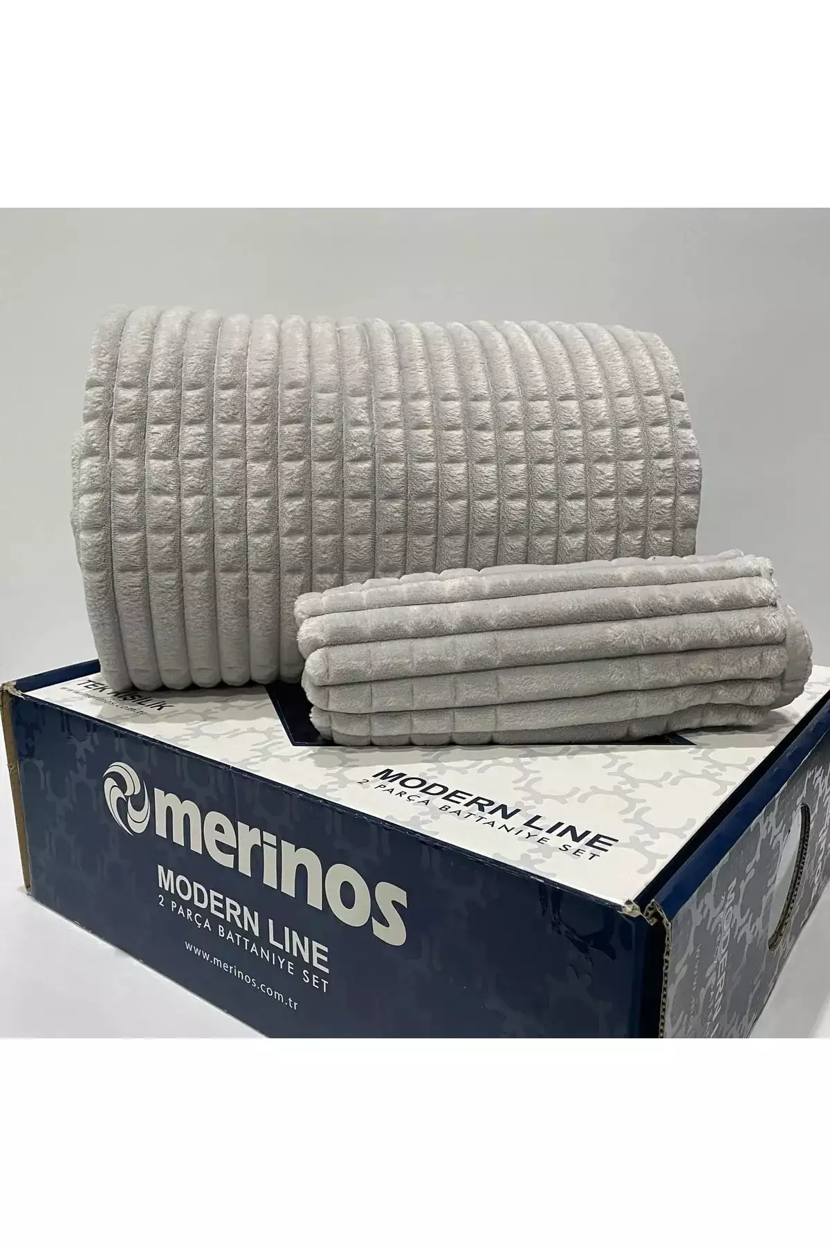 ست دو تکه پتو تک نفره مدرن لاین - طوسی برند Merinos - 785025228