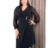 کت بزرگ زنانه مشکی با یقه و جزئیات دکمه، لباس مجلسی انعطافپذیر برند Şirin Butik - 996790820