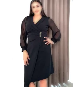 کت بزرگ زنانه مشکی با یقه و جزئیات دکمه، لباس مجلسی انعطافپذیر برند Şirin Butik - 996790820