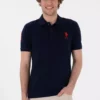 تیشرت مردانه آستین کوتاه یقه پولویی مدل لقیواردی پایه رنگ سرمهای برند U.S. Polo Assn. - 923005807