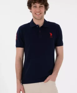 تیشرت مردانه آستین کوتاه یقه پولویی مدل لقیواردی پایه رنگ سرمهای برند U.S. Polo Assn. - 923005807