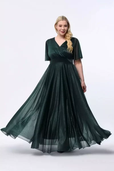 لباس شب شیک با یقه کراوات و آستین‌های پیله‌ای، با پارچه توری و لمه، مناسب برای سایز بزرگ ۳۰۵۱ برند Genel Markalar - 692699562