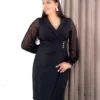 کت بزرگ زنانه مشکی با یقه و جزئیات دکمه، لباس مجلسی انعطافپذیر برند Şirin Butik - 996790820