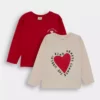 تیشرت بلند آستین با یقه دوچرخهای و طرح قلب برای دختر بچهها - ست ۲ عددی برند Defacto - 990917391