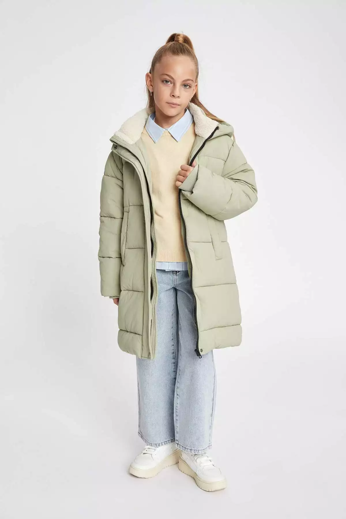 کاپشن بلند ضد آب با کلاه برای دختران کودک A0891A823AU برند Defacto - 771547721