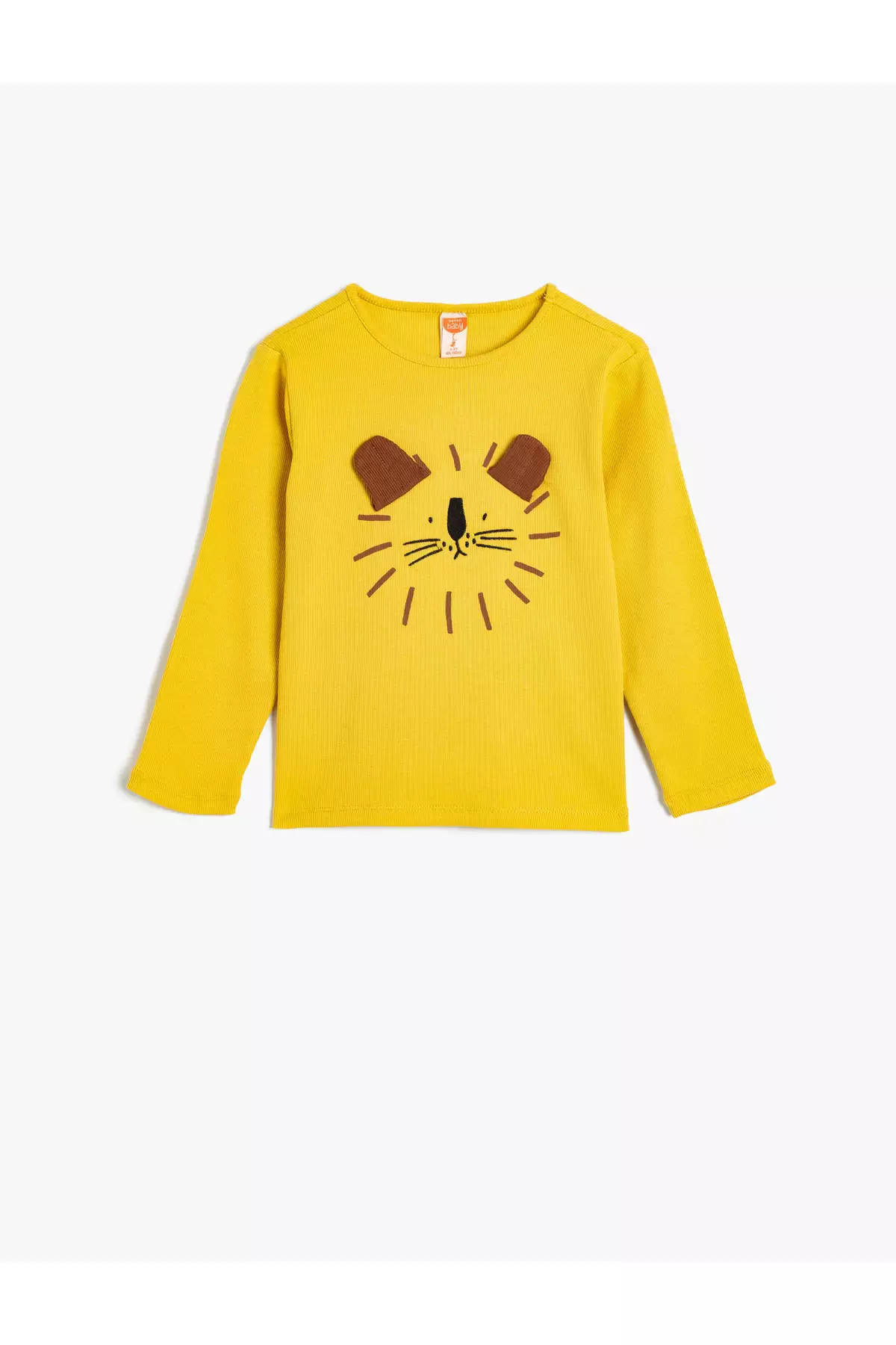 تیشرت آستین بلند یقه گرد طرح بافتی نُخودی با جزئیات طراحی شیر، از جنس پنبه برند Koton - 847796879