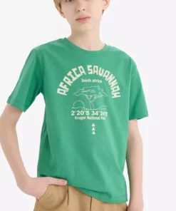 تیشرت کوتاه آستین پسرانه با یقه دوچرخه و طرح چاپی E0176A825HS برند Defacto - 926704268