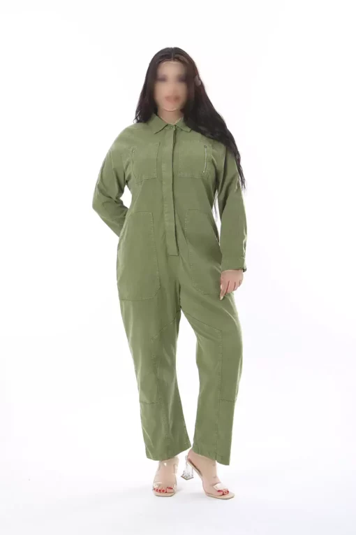 سرهمی زنانه سایز بزرگ رنگ خاکی با جزئیات دکمه و جیب مخفی 65N38726 برند Şans - 897222621