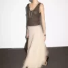 دامن میدی با پارچه مخلوط کتان و چیندار برند Massimo Dutti - 953462514