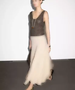 دامن میدی با پارچه مخلوط کتان و چیندار برند Massimo Dutti - 953462514