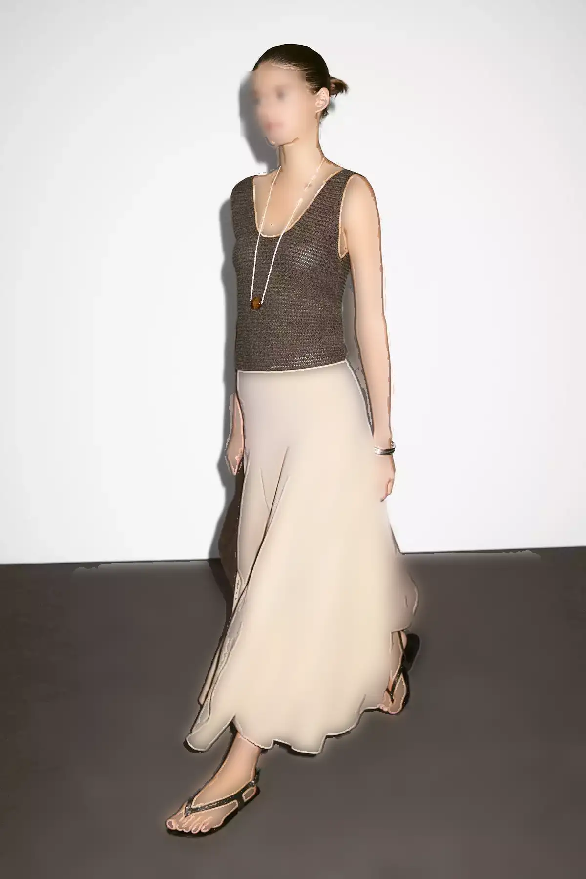 دامن میدی با پارچه مخلوط کتان و چیندار برند Massimo Dutti - 953462514