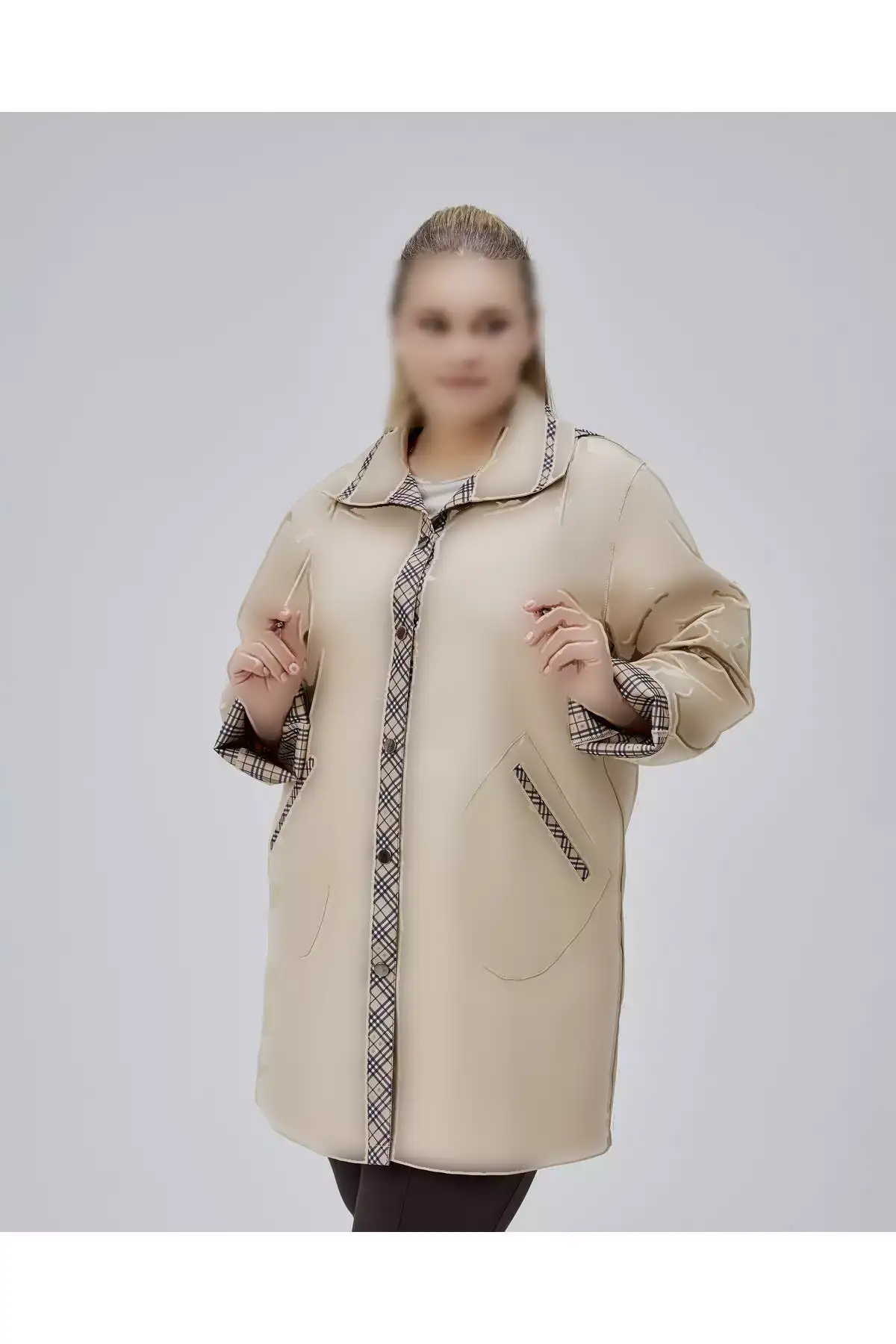 ترنچکت کاپشندار با طرح چهارخانه جزئیاتدار برند KALKANCI - 1030668128