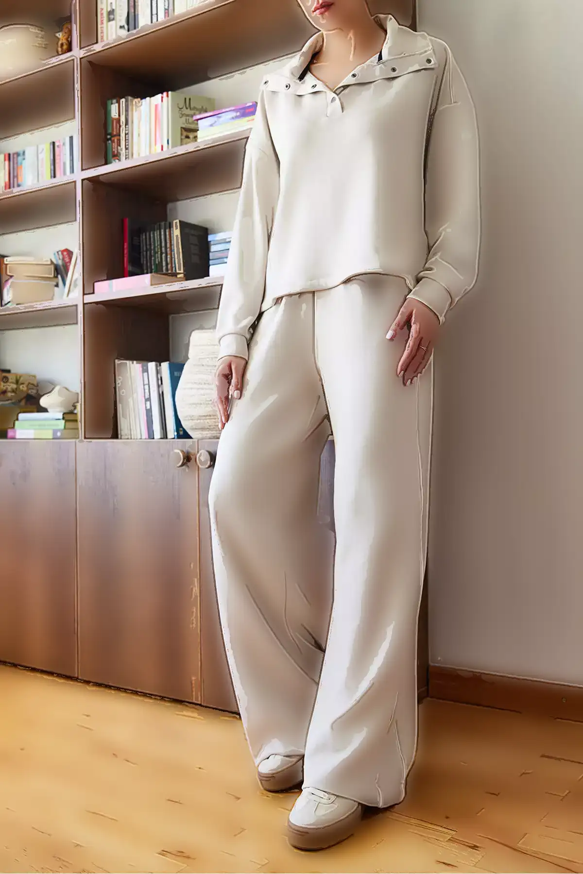 ست بالاتنه و پایینتنه با یقه دکمهدار از پارچهی مدال زنانه 60351111 برند Bianco Lucci - 870323913