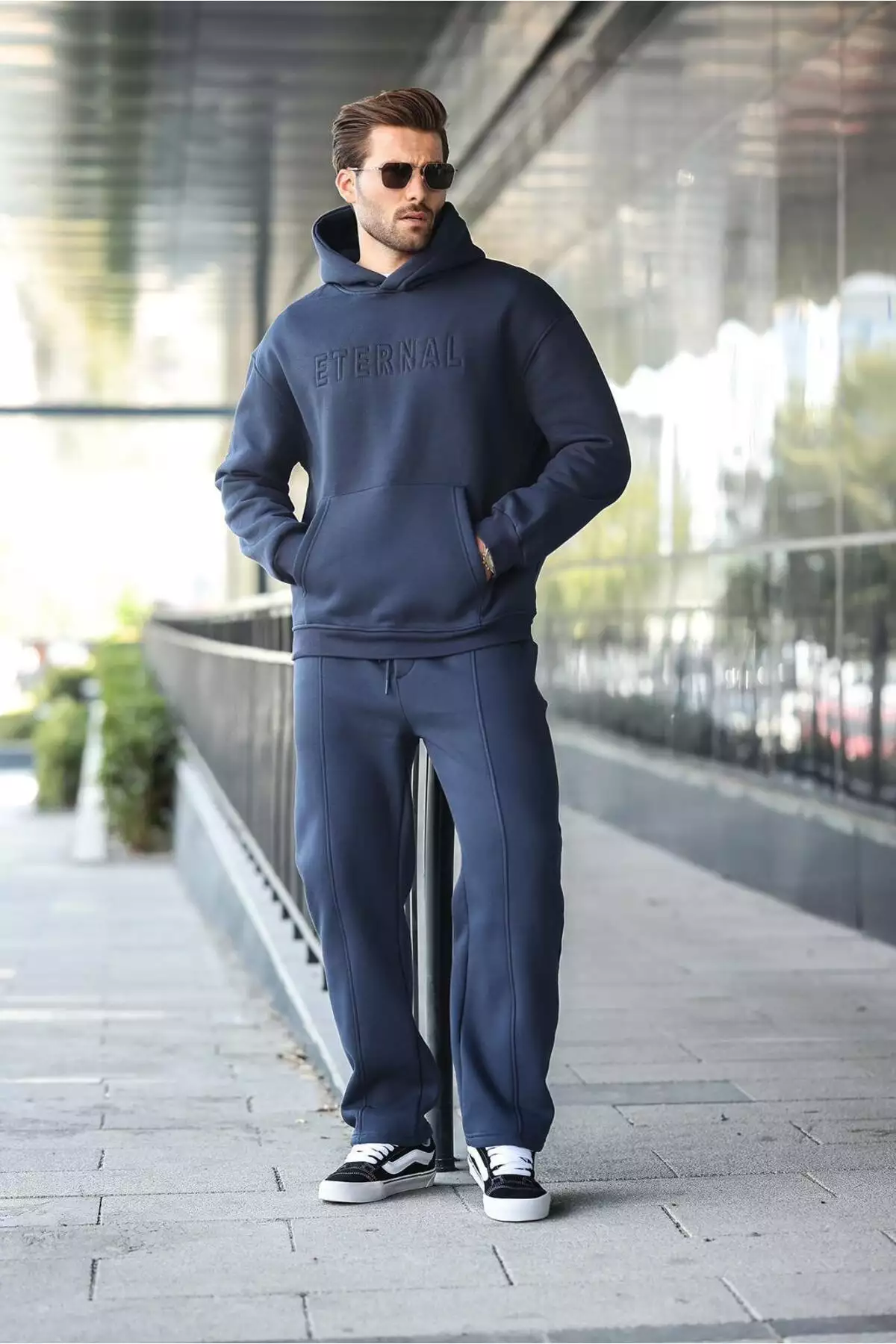 ست سویشرت و شلوار مردانه کلاهدار آبی تیره E7324 برند Madmext - 963245523