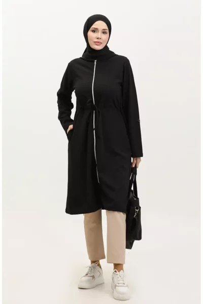 عکسری کاپشن کلاهدار با بند بغل ۰۳۲۸-۰۳ سیاه برند sefamerve - 833445101