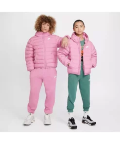 عطر ورزشی سبک با پر مصنوعی، مانتوی زمستانی دخترانه صورتی برند Nike - 991255263