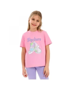 پیراهن گرافیکی دخترانه صورتی برند Skechers - 947433490
