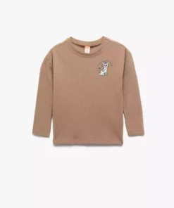 تیشرت بلند آستین یقه گرد با طراحی گربهای از پارچه کتانی برند Koton - 964888398