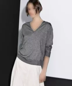 پلیور و یقه V کشبافی پشمی برند Massimo Dutti - 953461062