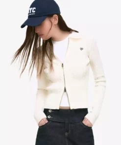 ژاکت با جزئیات بافتنی و یقه پولو برند Bershka - 992657905