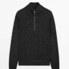 ژاکت با یقه دیپ و بافتنی برند Massimo Dutti - 957244941
