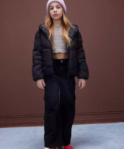 کاپشن شابلوندار دخترانه با کلاه ضد آب و زیپ، دارای جیب مدل D6928A825SP برند Defacto - 889537209