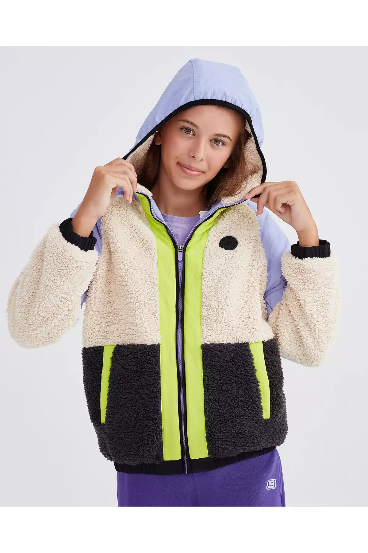 کاپشن لایهنشده فلیس دارای زیپ کامل برای دختران بزرگ به رنگ بنفش مدل SK232176-505 برند Skechers - 762232809