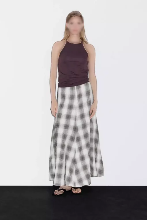 دامن A شکل با الگوی چهارخانه بلند برند Massimo Dutti - 957599407