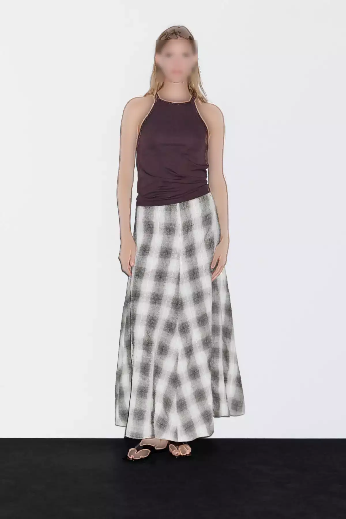 دامن A شکل با الگوی چهارخانه بلند برند Massimo Dutti - 957599407