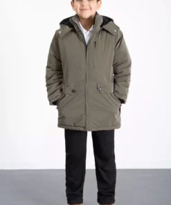 کاپشن پسرانه هاکی با کلاه و جیب سینهای، زیپدار و داخل پشمی 21370 برند Cansın Mini - 970800052