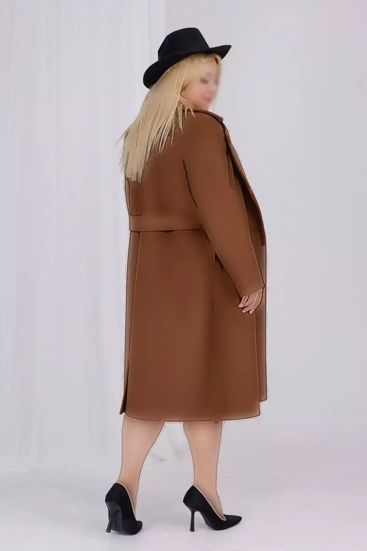 کاپشن زنانه پشمی کلاهدار با جزئیات کمربند و آستر، سایز بزرگ برند Mooi XXL - 1029475239