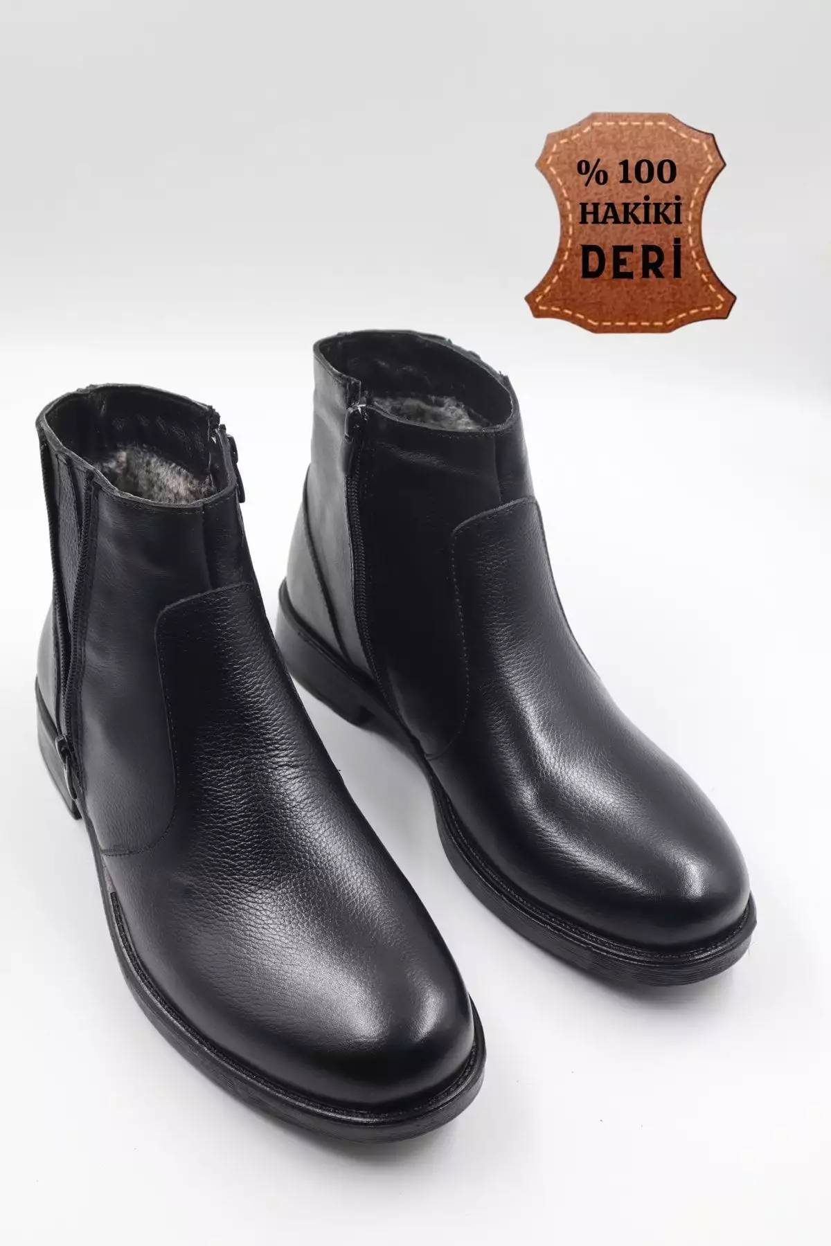 بوت روزمره مشکی زیپدار مردانه از چرم طبیعی، ضد سرما و با کفی ضد لغزش برند nazenintasarımlar - 345992003