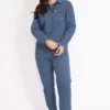 jumpsuit کادین ایندیکو بزرگ سایز با دکمه جلو از پارچه گاباردین برند Şans - 714813158