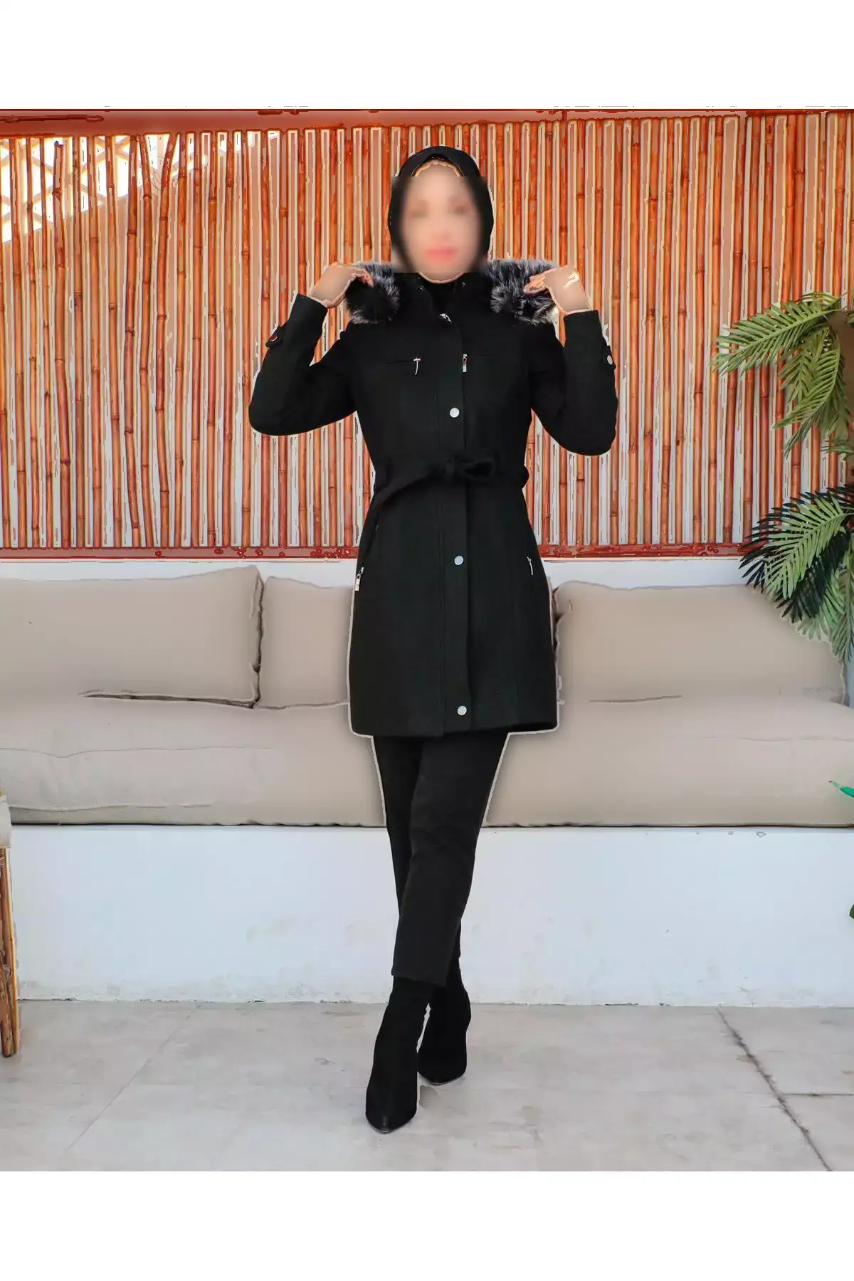 کاپشن کلاهدار کوتاه با کمربند و اندازه بزرگ برند اوزالتی برند KMKkombin - 769978709