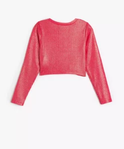 تیشرت بلند آستین یقهگرد با جزئیات قلب و براق برند Koton - 873219676