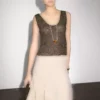 دامن میدی با پارچه مخلوط کتان و چیندار برند Massimo Dutti - 953462514