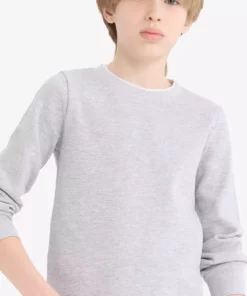 تیشرت پایه بلند آستیندار یقه دوچرخهای ساده وافی برای پسران V1186A625AU برند Defacto - 969435361