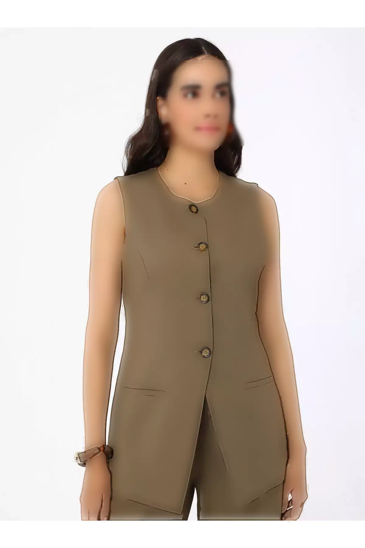 ست دو تکه شلوار و جلیقه کتانی - رنگ خاکی - برند رفکا برند Refka - 940595722