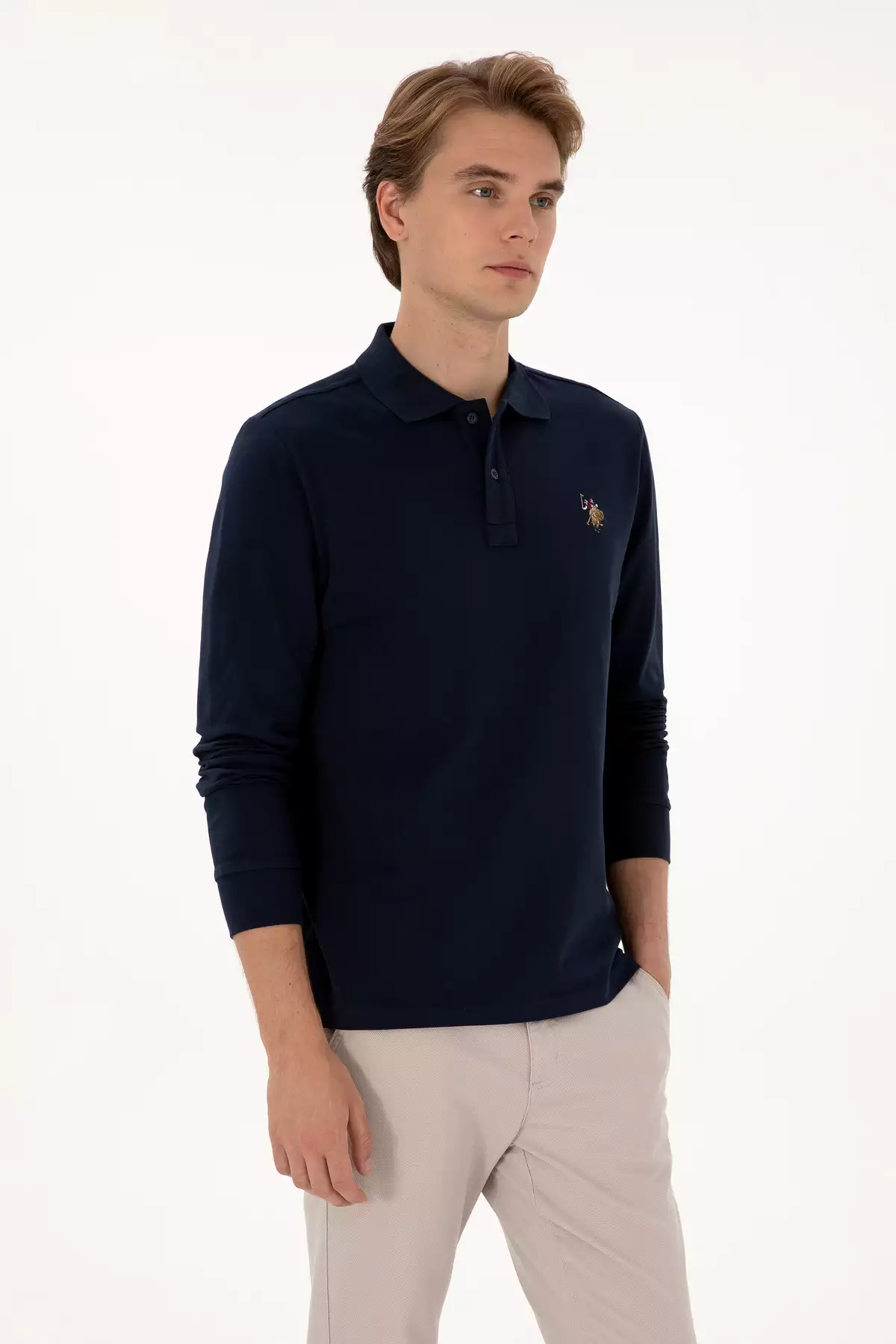 پولوشرت یقه دار آبی تیره مردانه با سایز معمولی 50313772-VR033 برند U.S. Polo Assn. - 979223158